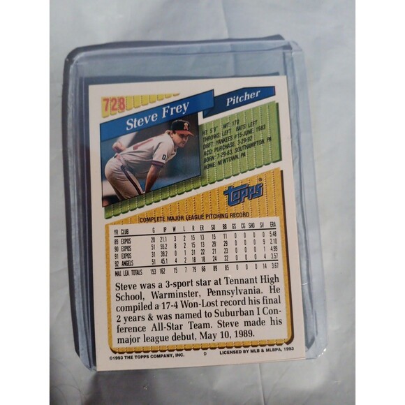 Steve Frey California Angels 1993 Topps #728 Baseball Card EX - Picture 2 of 2